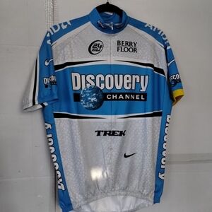 Nike Blue and White Discovery Channel Jersey Cycling SZ Large Men's Drifit Sport